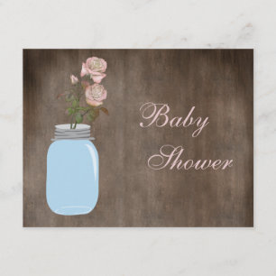 Mason Jar & Rozen Rustic Baby Girl Shower Kaart