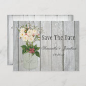 Mason Jar Rozen Rustic Barn Wood Bewaar de datum Aankondigingskaart (Voorkant / Achterkant)
