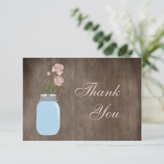 Mason Jar & Rozen Rustic Hartelijk dank Bedankkaart (Staand voorkant)