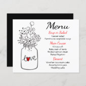 Mason Jar Rust Wedding Menu Black Red Floral (Voorkant / Achterkant)