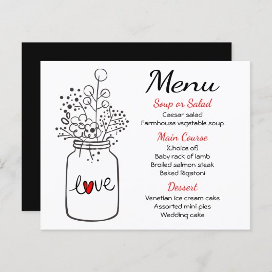 Mason Jar Rust Wedding Menu Black Red Floral (Voorkant / Achterkant)