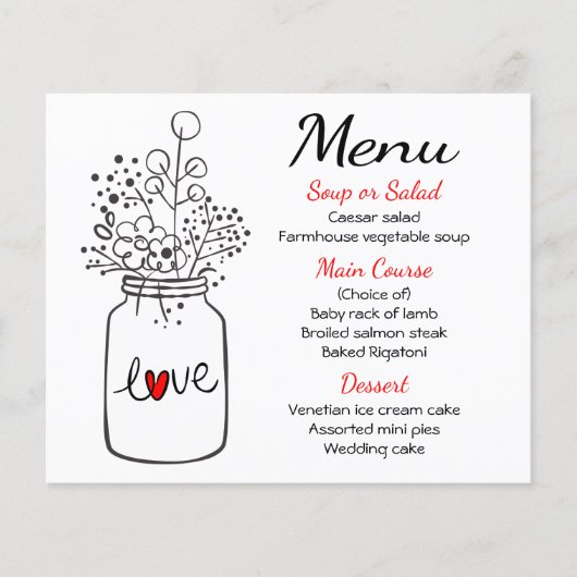 Mason Jar Rust Wedding Menu Black Red Floral (Voorkant)