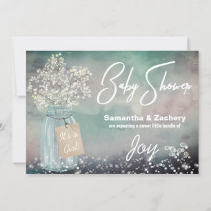 ** Mason Jar Rustic Baby Breath Baby shower Kaart