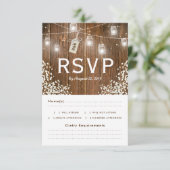 Mason Jar Rustic Babys Breath RSVP Menu Keuze (Staand voorkant)