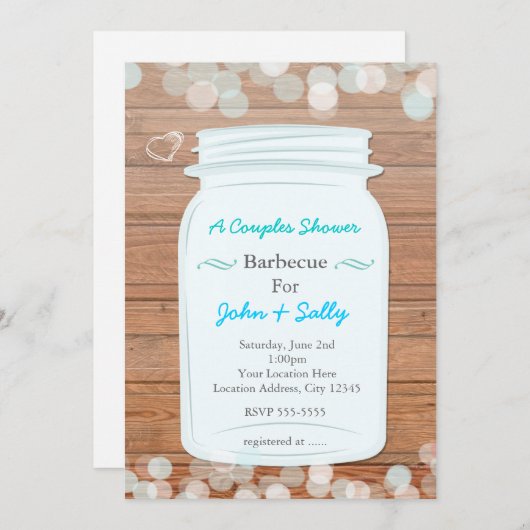 Mason Jar Rustic Bridal Verloving Paren Douche Kaart (Voorkant / Achterkant)