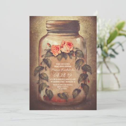 Mason Jar Rustic Bruids Douche Uitnodiging (Staand voorkant)