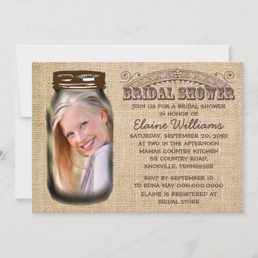Mason Jar Rustic Burlap Bridal Shower Kaart (Voorkant)