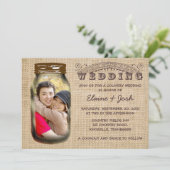 Mason Jar Rustic Burlap Country Wedding Kaart (Staand voorkant)