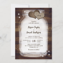 Mason Jar Rustic Burlap Hearts Barn Wood Wedding Kaart