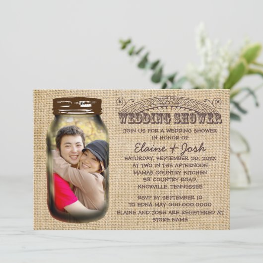 Mason Jar Rustic Burlap Wedding Shower Kaart (Staand voorkant)