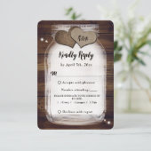 Mason Jar Rustic Country Barn Wood Weddenschap RSVP Kaartje (Staand voorkant)