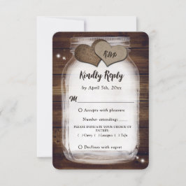 Mason Jar Rustic Country Barn Wood Weddenschap RSVP Kaartje