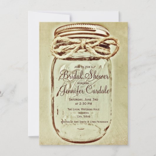 Mason Jar Rustic Country Bridal Shower Invitations Kaart (Voorkant)