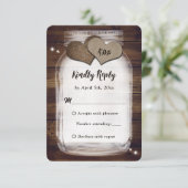 Mason Jar Rustic Country Burlap Heart Wedding RSVP (Staand voorkant)