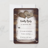 Mason Jar Rustic Country Burlap Heart Wedding RSVP Kaartje (Voorkant)