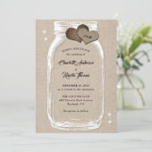Mason Jar Rustic Country Burlap Wedding Kaart (Staand voorkant)