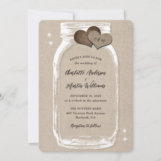 Mason Jar Rustic Country Burlap Wedding Kaart (Voorkant)
