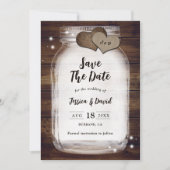 Mason Jar Rustic Country Heart Barn Wood Weddensch Save The Date (Voorkant)