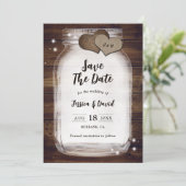 Mason Jar Rustic Country Heart Barn Wood Weddensch Save The Date (Staand voorkant)