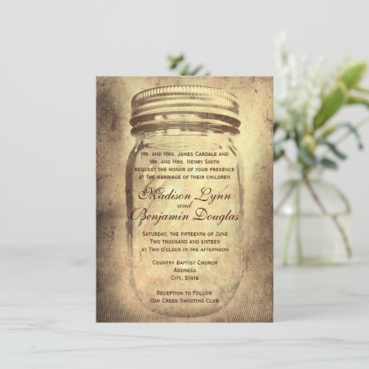 Mason Jar Rustic Country Wedding Invitations Kaart (Staand voorkant)