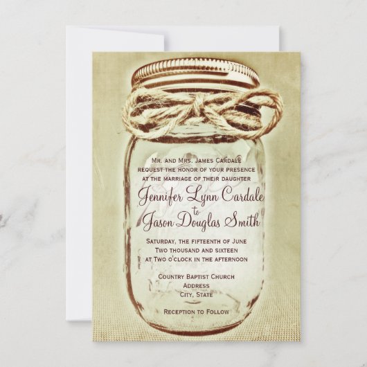 Mason Jar Rustic Country Wedding Invitations Kaart (Voorkant)