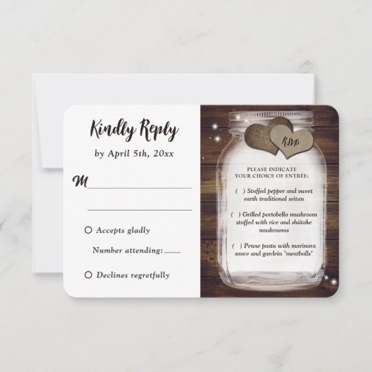 Mason Jar Rustic Country Wedding Meal Choice RSVP Kaartje (Voorkant)