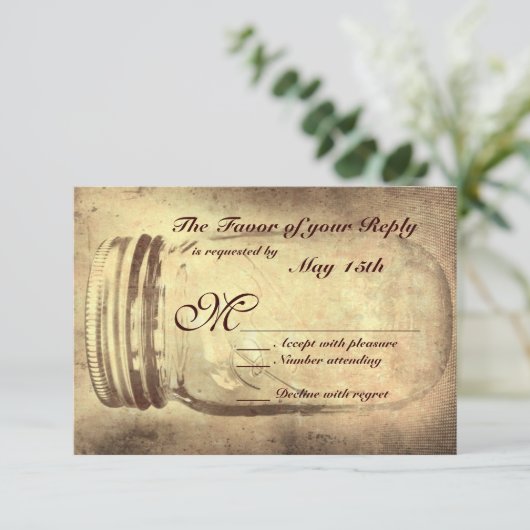 Mason Jar Rustic Country Wedding RSVP-kaarten RSVP Kaartje (Staand voorkant)