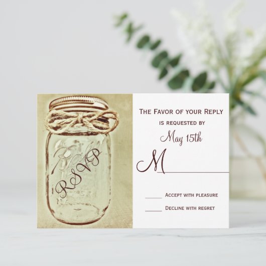 Mason Jar Rustic Country Wedding RSVP Reply Cards (Staand voorkant)