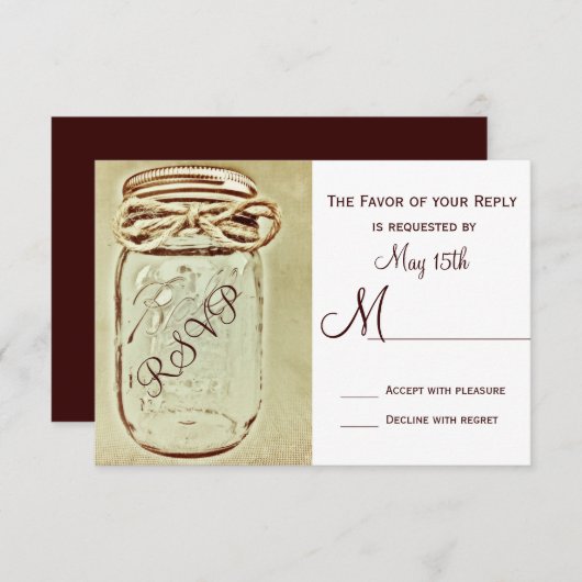 Mason Jar Rustic Country Wedding RSVP Reply Cards (Voorkant / Achterkant)