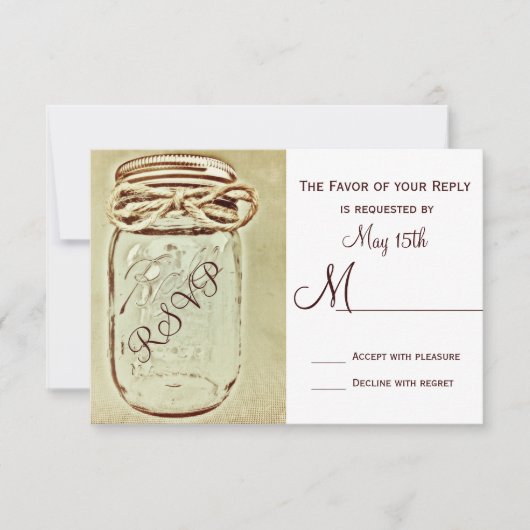 Mason Jar Rustic Country Wedding RSVP Reply Cards Kaartje (Voorkant)