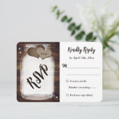 Mason Jar Rustic Country Wood Burlap Heart Wedding RSVP Kaartje (Staand voorkant)