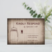 Mason Jar Rustic Country Wood Weddenschap RSVP-kaa RSVP Kaartje (Staand voorkant)