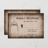 Mason Jar Rustic Country Wood Weddenschap RSVP-kaa RSVP Kaartje (Voorkant / Achterkant)