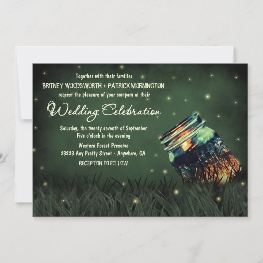 Mason Jar Rustic Firefly Wedding Invitations Kaart (Voorkant)
