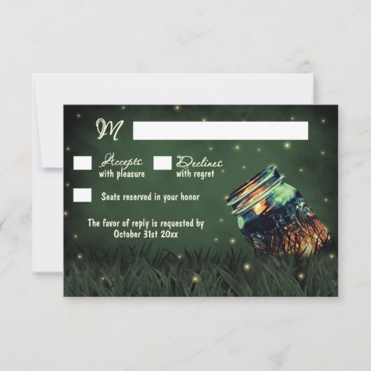 Mason Jar Rustic Firefly Wedding RSVP Kaarten Kaartje (Voorkant)