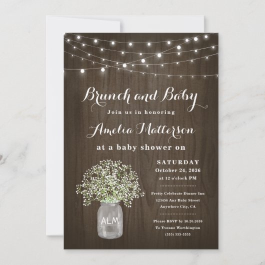 Mason Jar Rustic Floral Brunch thema Baby shower Kaart (Voorkant)