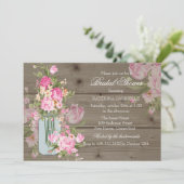 Mason Jar & Rustic Houten Bruiloft Uitnodiging (Staand voorkant)
