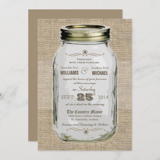 Mason Jar Rustic Kaart (Voorkant / Achterkant)