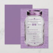 Mason Jar Rustic Kijk Paarse aangepaste RSVP Kaartje (Voorkant / Achterkant)