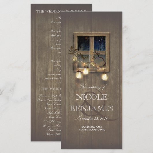 Mason Jar Rustic Lights Barn Wedding Programma's (Voorkant / Achterkant)