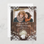 Mason Jar Rustic Lights - Foto Save the Date Aankondigingskaart (Voorkant / Achterkant)