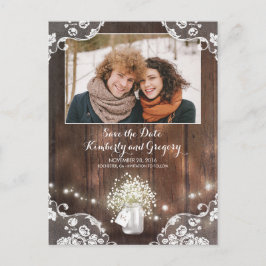 Mason Jar Rustic Lights - Foto Save the Date Aankondigingskaart