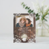 Mason Jar Rustic Lights - Foto Save the Date Aankondigingskaart (Staand voorkant)