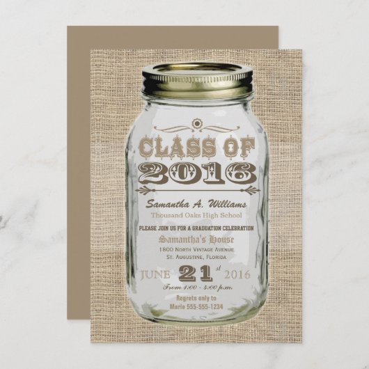 Mason Jar Rustic look 2016 Afstuderen Kaart (Voorkant / Achterkant)