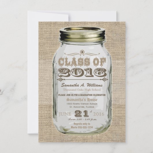 Mason Jar Rustic   look 2016 Afstuderen Kaart (Voorkant)
