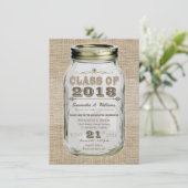 Mason Jar Rustic  Look Burlap Afstuderen Kaart (Staand voorkant)