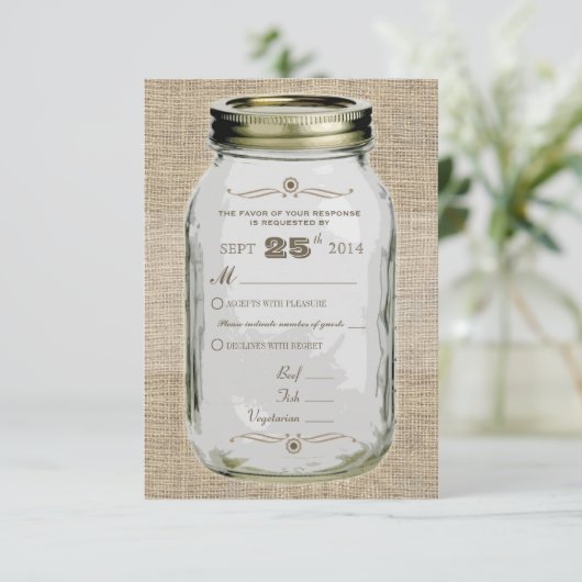 Mason Jar Rustic  look Custom RSVP (Staand voorkant)