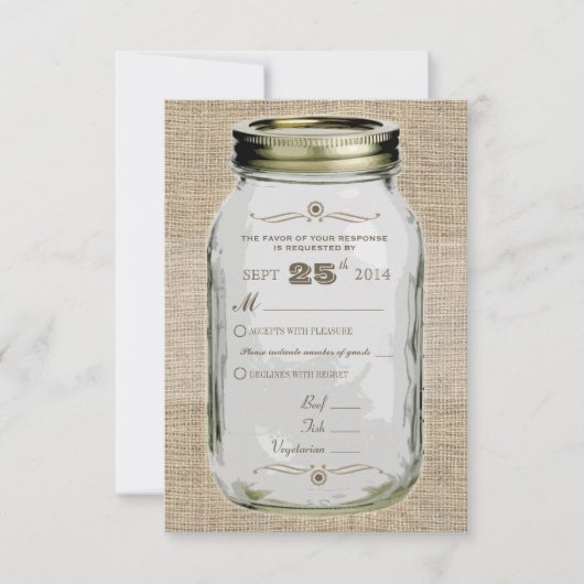 Mason Jar Rustic  look Custom RSVP Kaartje (Voorkant)