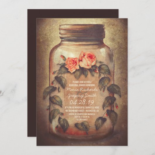 Mason Jar Rustic Rehearsal Dinner Invitation Kaart (Voorkant / Achterkant)
