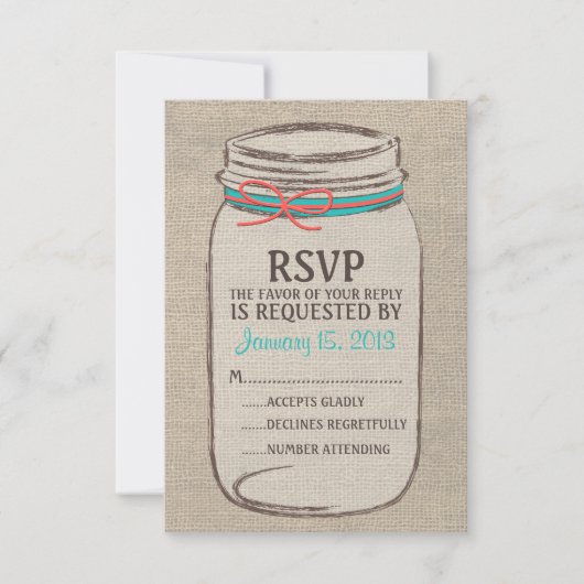 Mason Jar Rustic RSVP-kaart RSVP Kaartje (Voorkant)